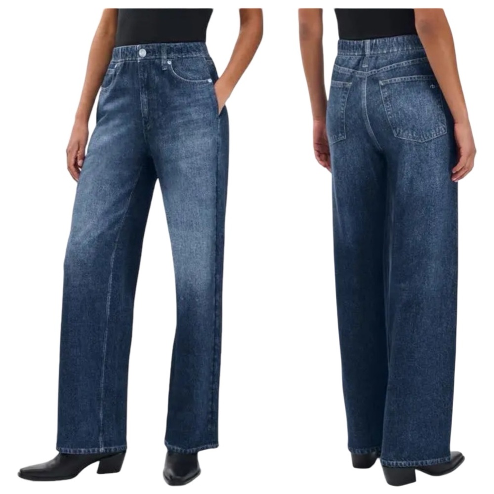 rag & bone Wide Leg Dark Blue Denim Pants